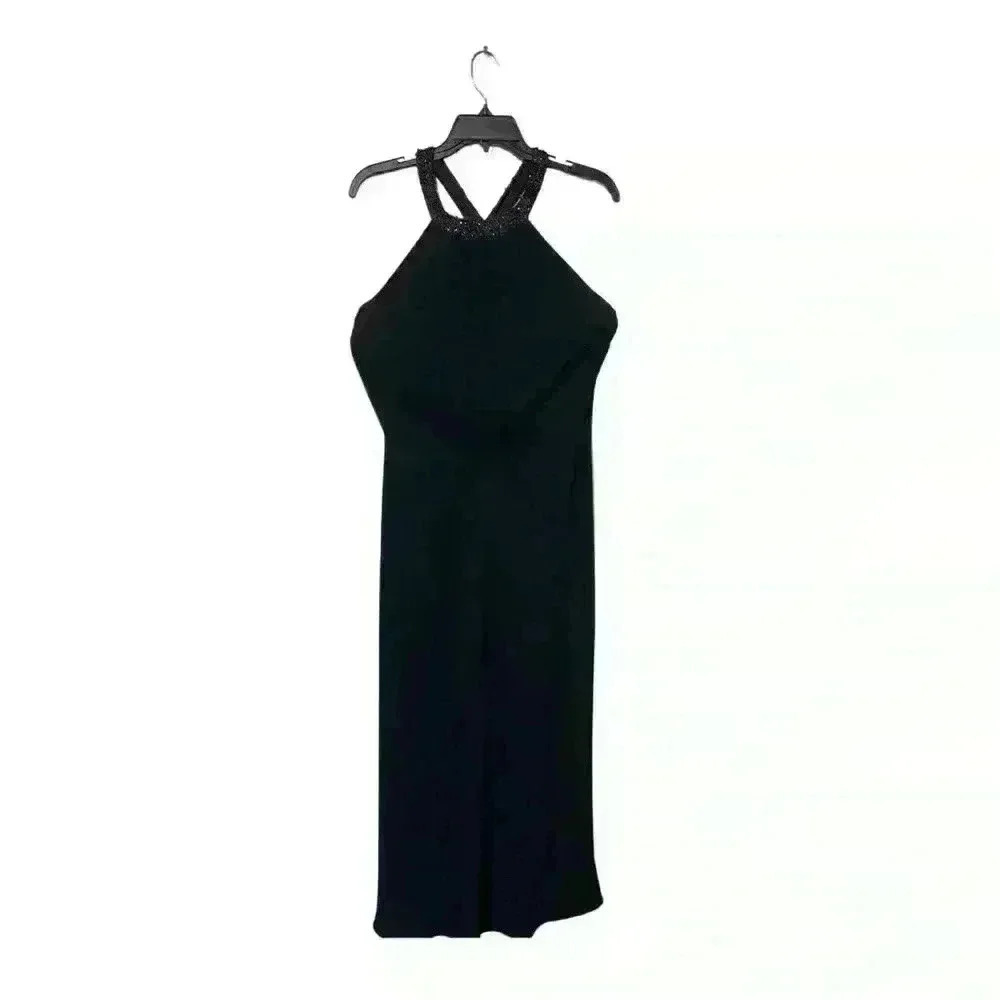Jones New York Black Formal Maxi Evening Dress Sleeveless with Beading Size 8